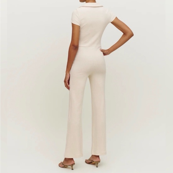 Reformation Leilani chocolate brown ribbed stretch flare leg jumpsuit size Small - Picture 8 of 8